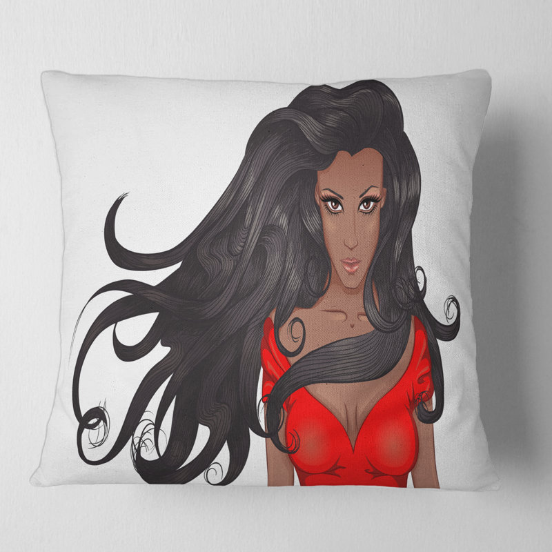Portrait d'une femme afro-américaine, housse de coussin carré et insert, 18" x 18"