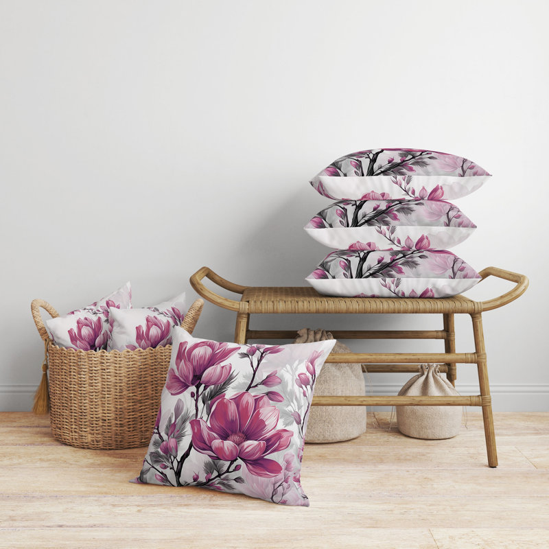 Coussin Zinnia, H 20 po x l 20 po, Rose/gris