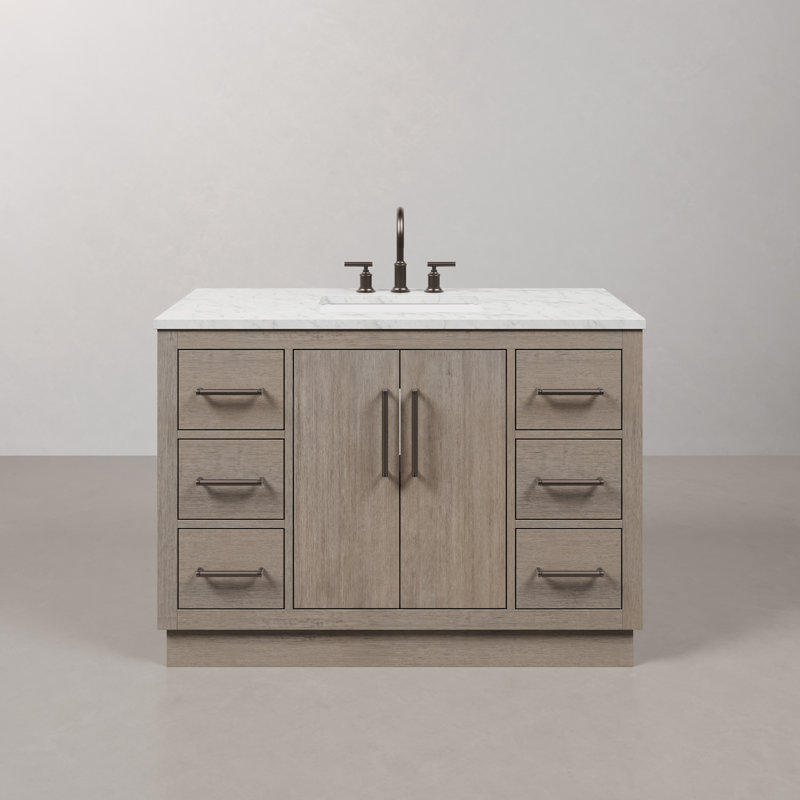 Hugo 48" Carrara White Marble Countertop Bath Vanity in Gray Oak with Faucet, Oil Rubbed Bronze