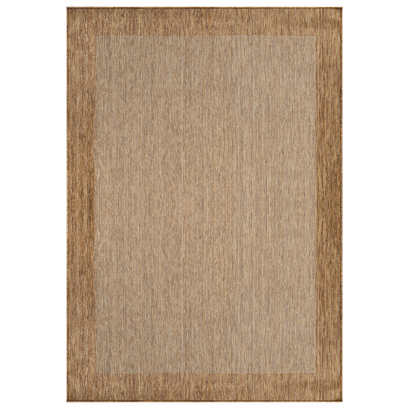 Geometric Border Sand/Natural Easy-Care Jute-Style Indoor/Outdoor Flat Woven Area Rug, Rectangle 4' x 6', Sand