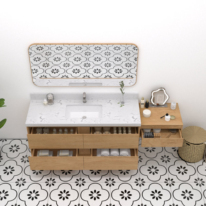 Mellani 72 Inch Floating Bathroom Vanity & Makeup Table Set