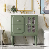 Retro Style 30'' Bathroom Vanity with Resin Sink Combo, Green