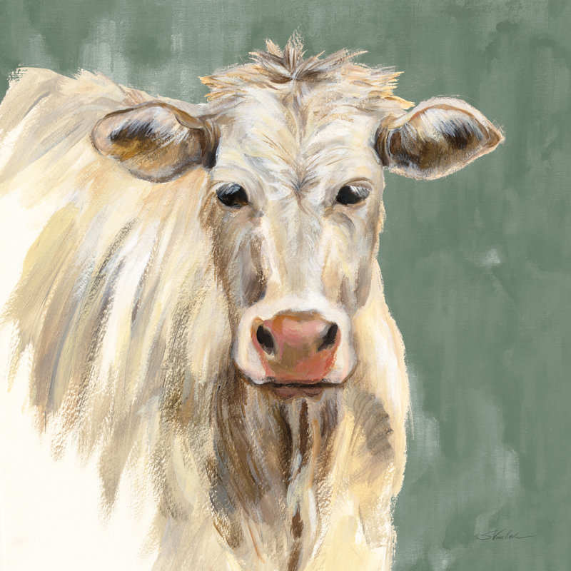 White Cow On Sage by Silvia Vassileva - Wrapped Canvas Painting, 91cm H x 91cm W