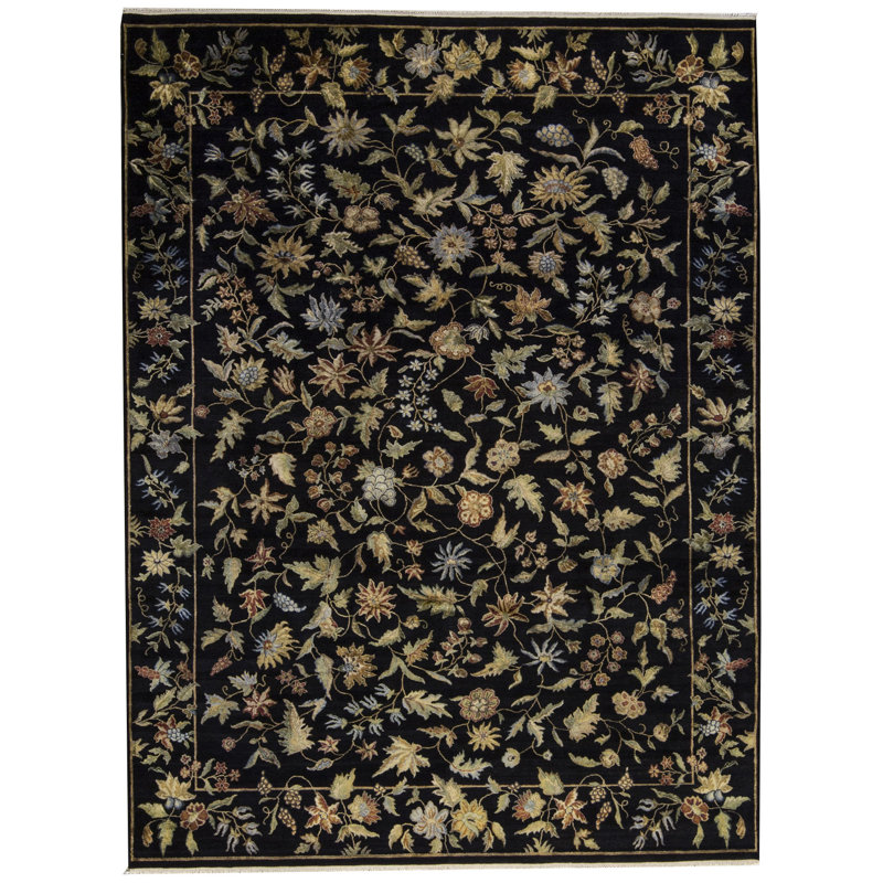 Tapis noir et rouge de haute qualité noué à la main