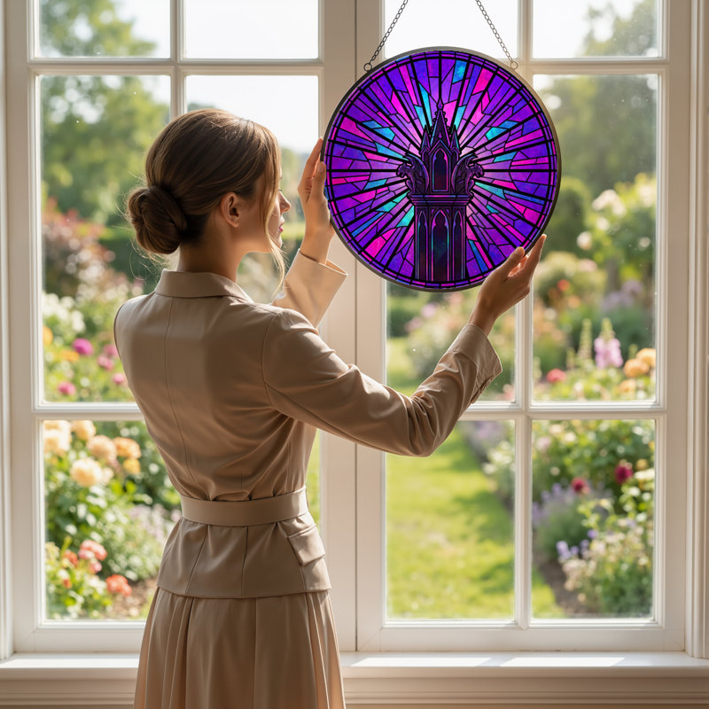 Panneau de vitrail en verre coloré 12 "H