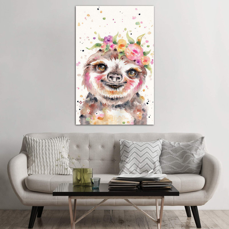 «Little Sloth» par Sillier Than Sally - reproduction d'art, Toile tendue, H 60 po x l 40po x P 1,5 po, Pas de tapis