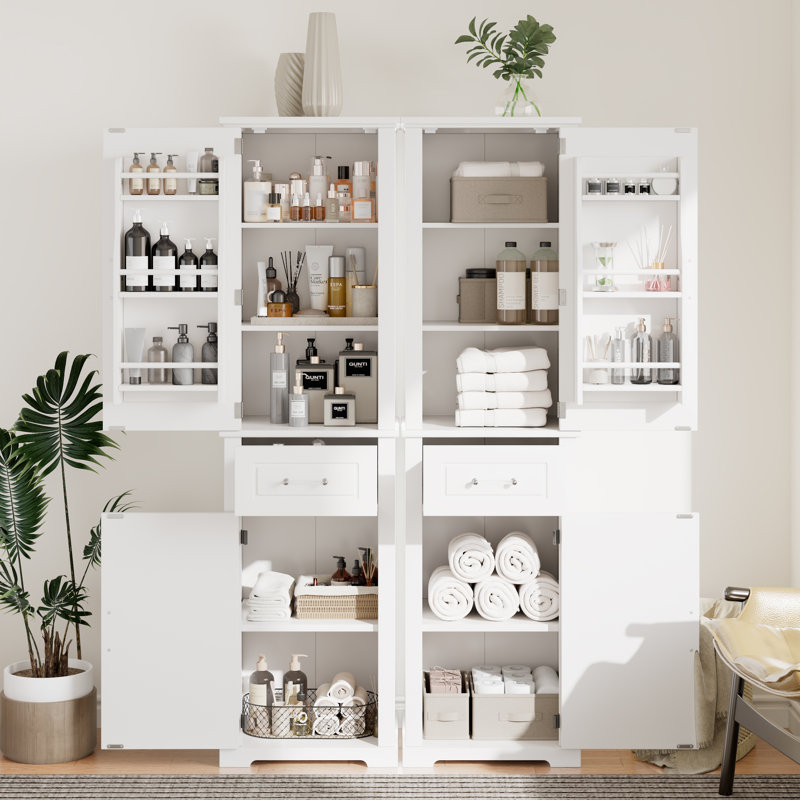 2pcs Tall Bathroom Storage Cabinet,white