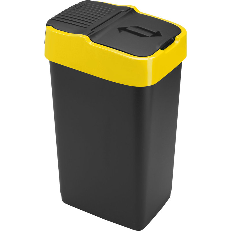 Plastic Swing Top Kitchen Trash Can, Yellow, 35, 51cm H x 26cm W x 33cm D