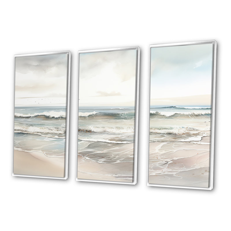 Pickensville - ensemble d'art mural océan côtier, H 40 po x l 60 po x P 1 po, Cadre flottant blanc