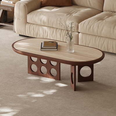 Mid-Century Coffee Table with Beige Sintered Stone Tabletop