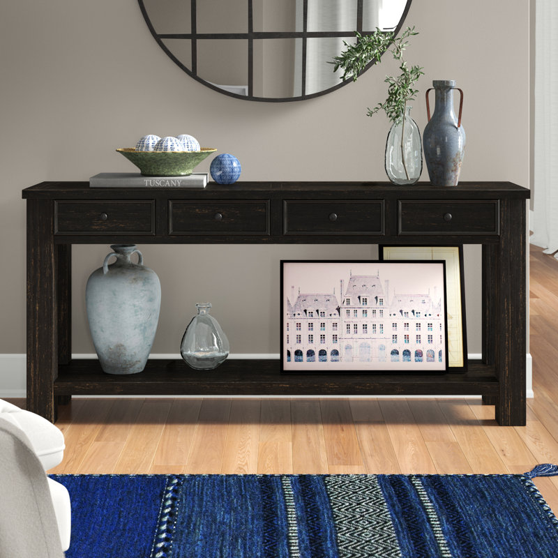 Abe 162.56cm Console Table, Antique Black