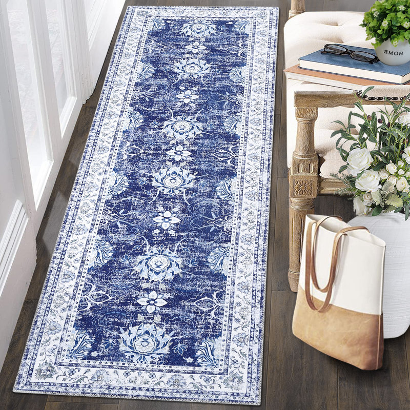 Machine Washable Rugs Oriental Floral Area Rug for Living Room Bedrooms Non Slip Rugs for Playroom Office Kitchen