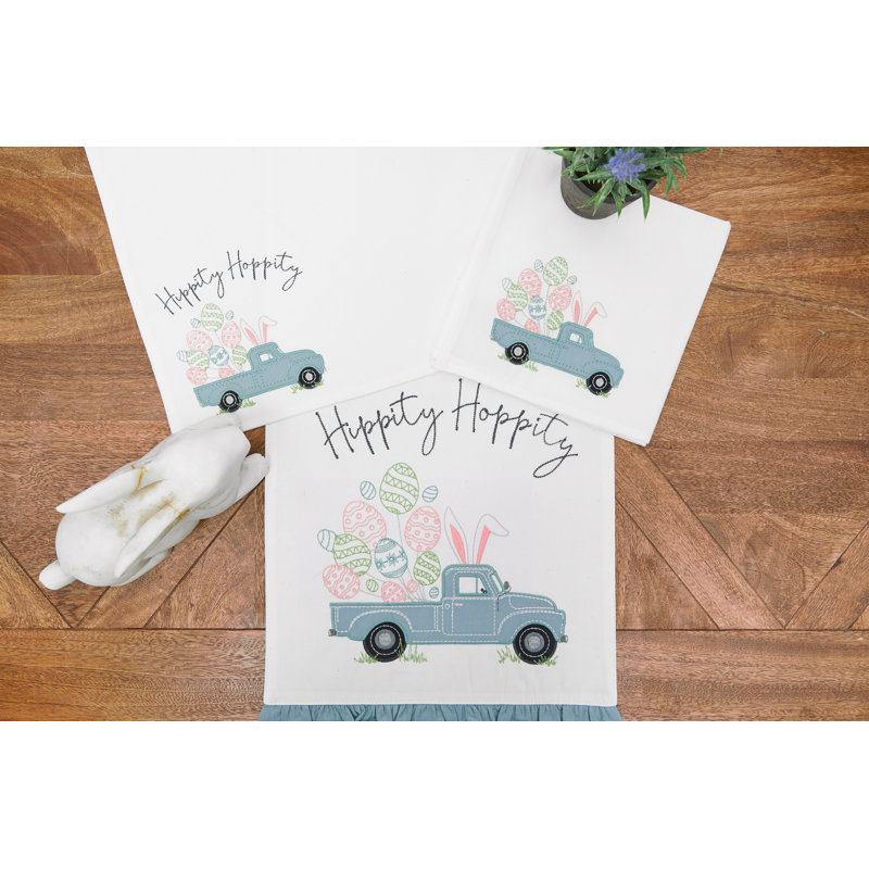 Hippity Hoppity Easter Truck Embroidered Table Runner