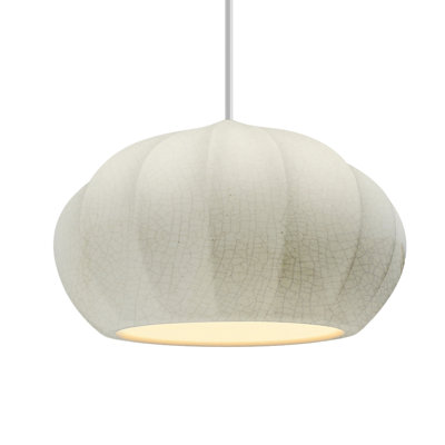 Radiance - Oval Fluted 1-Light Pendant - White Crackle - Polished Chrome - Replaceable Bulb - White Cord