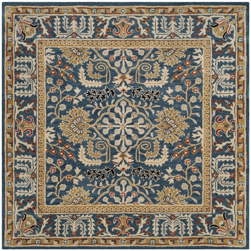 Armintha Oriental Wool Dark Blue Area Rug, Square 8'