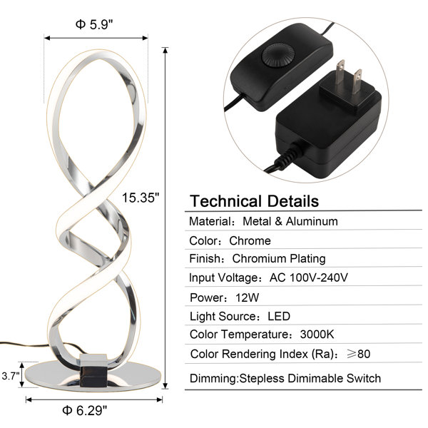 Orren Ellis Macy-Rose Spiral Led Table Lamp, Curved Led Desk Lamp,  Contemporary Minimalist Lighting Design, Warm White Light, Dimmable &  Reviews