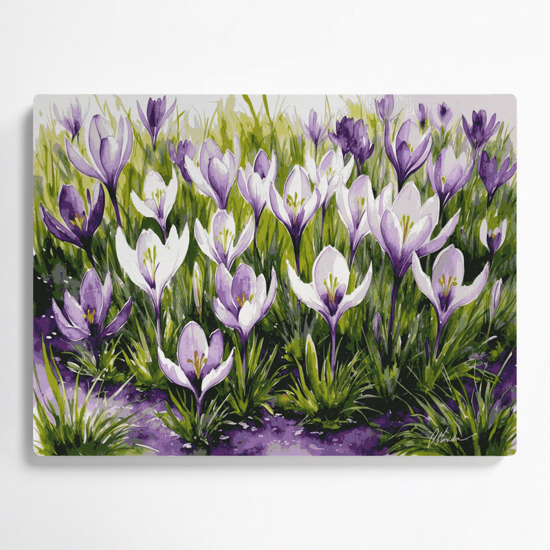 «Botanical Crocuses», art mural en métal gris, H 20 po x l 24 po
