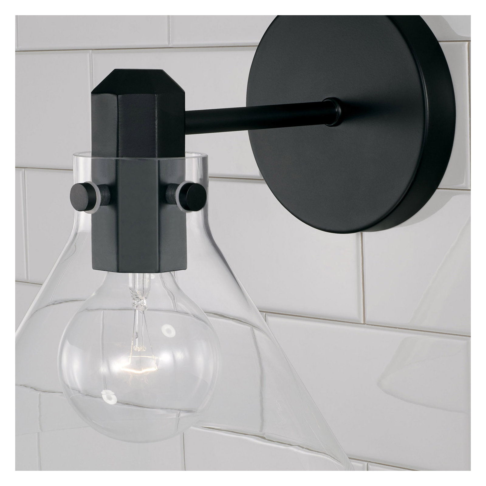 Single Light Glass Dimmable Armed Sconce, Matte Black