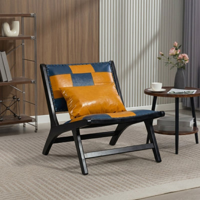Chaise d'appoint scandinave avec structure en bois massif - Chaise longue Boho moderne pour l'intérieur et l'extérieur couvert, chaise de lecture Mid-Century à assemblage de 10 minutes pour le salon et la chambre à coucher