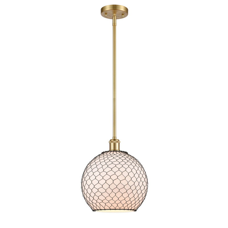 Luminaire sphère suspendu 1 lumières simple Egger, Blanc / Noir, Nickel satiné brossé, H 13 po x l 10 po x P 10 po