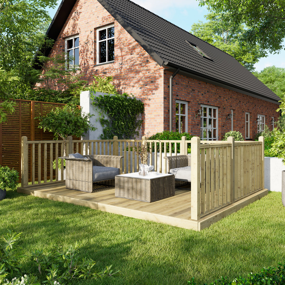 Powersheds 10 x 14ft Timber Pressure Treated Decking Kit - Handrails on Three Sides