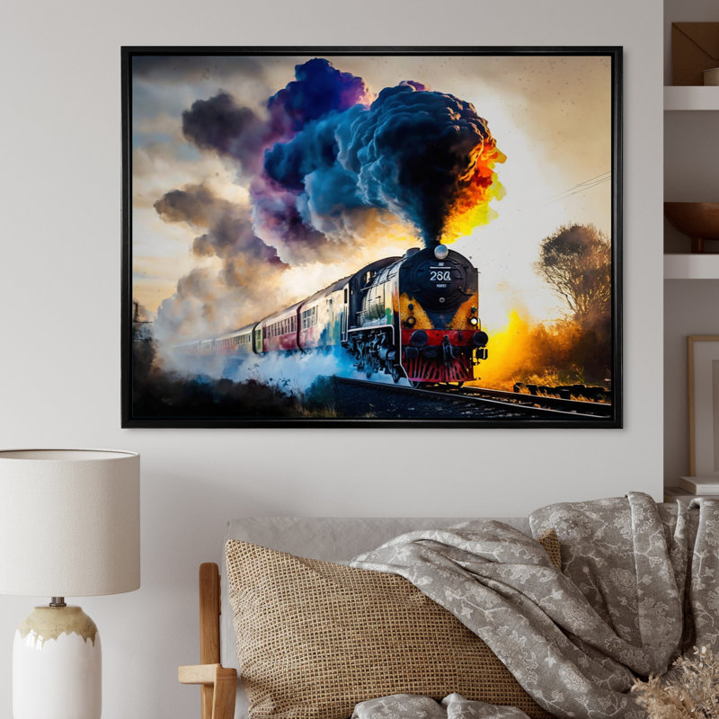 Train On The Move I - Train, art mural, L 20 po x H 12 po x P 1 po, Cadre flottant noir