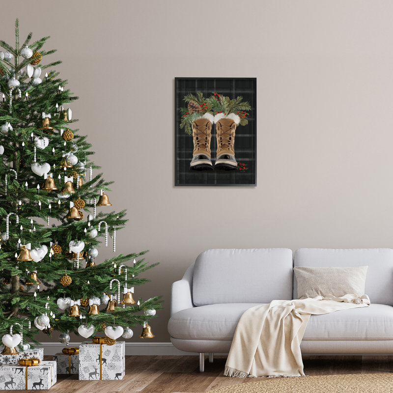 Cozy Winter, Holly Fir Sprig Arrangement noir, estampe numérique encadrée, art texturé, H 30 po x l 24 po x P 1,5 po
