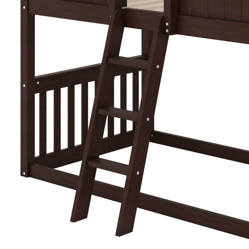 Twin Over Twin House Bunk Bed With Ladder, Espresso