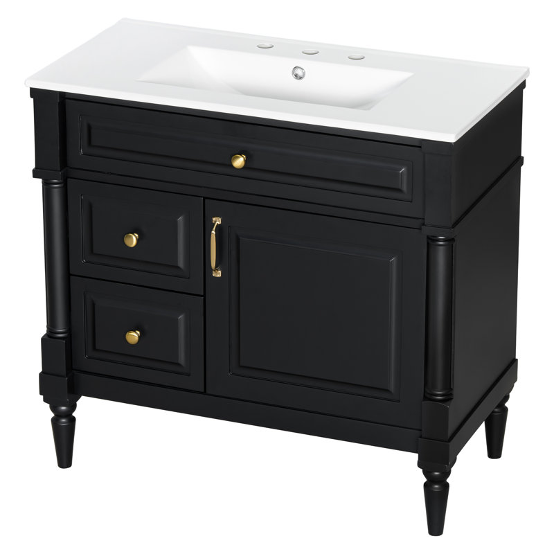 Meuble-lavabo 36 po avec lavabo, noir, Noir