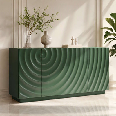 Armoire de buffet moderne à 59 portes de 59 po de large avec devant texturé à vagues, buffet de rangement avec tablettes intérieures pour le salon, la cuisine, la salle à manger, l'armoire sur pied autoportante, finition mate, anti-déversement