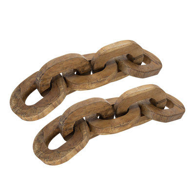Intertwined Wood Chain Decor Sculpture Set Of 2, Natural Brown Teak Root