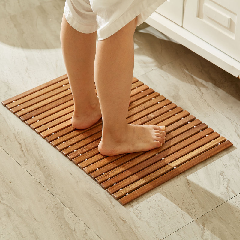 Teak Wood Folding Bath Shower Mat, 15.75" W x 23.62" L