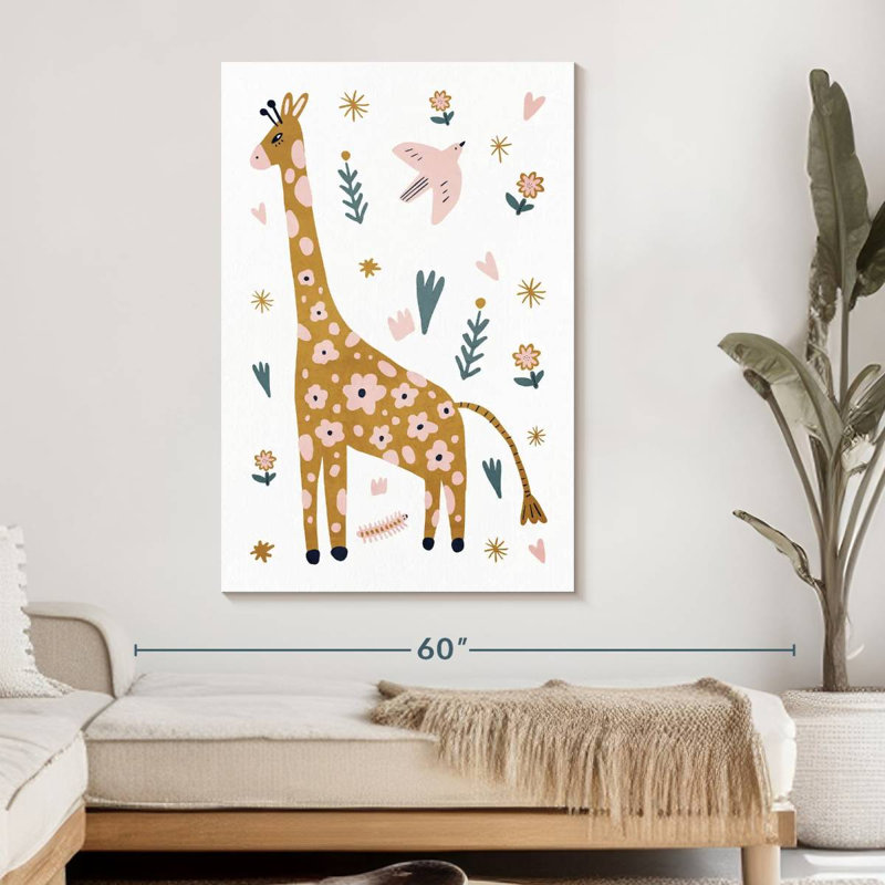 Adorable girafe scandinave sur toile, H 48 po x l 32 po x P 1,25 po