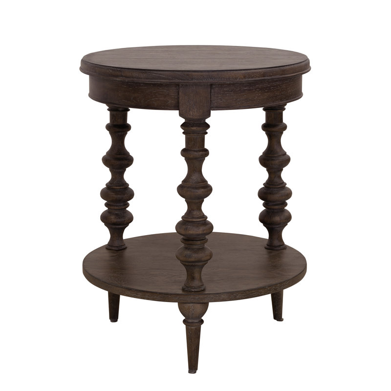 Brown Round Wood Traditional End Table with Storage
