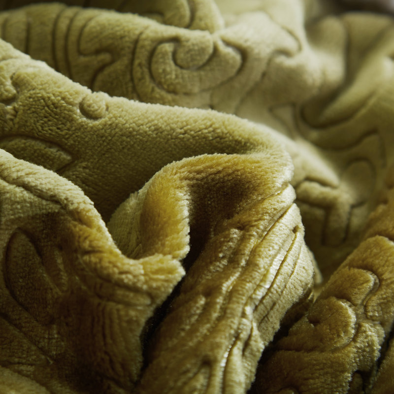  Jeté en sherpa embossé en flanelle, L 63 po x l 87 po, Vert olive