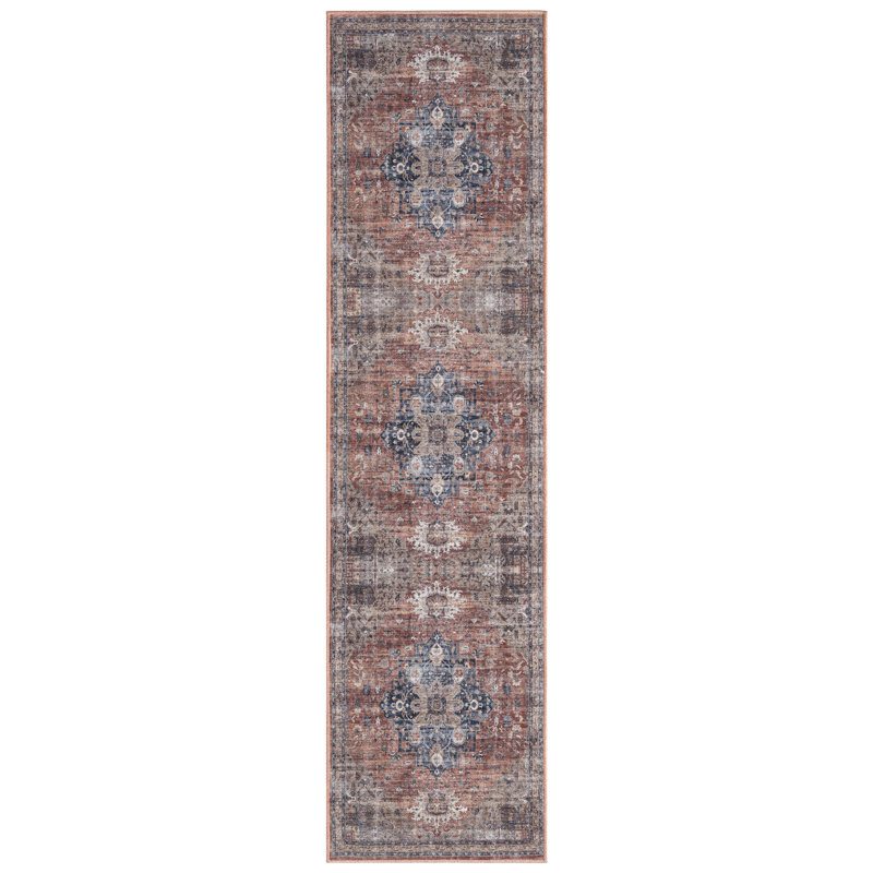 Kuhlman Oriental Machine Washable Rust/Orange Area Rug, Runner 1'11" x 7'2"