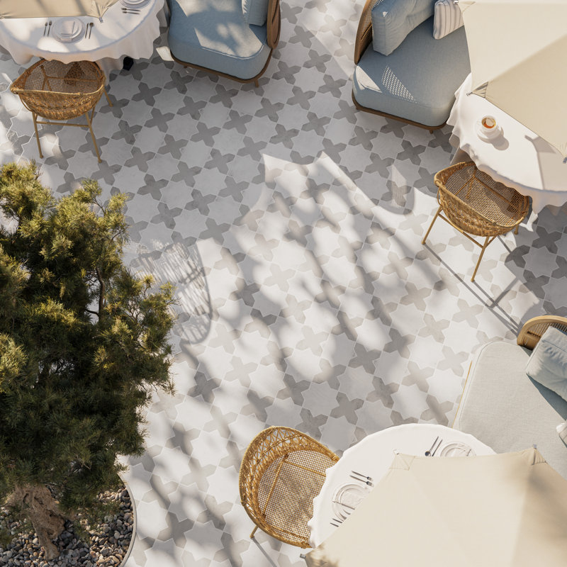 Souk Star-Crossed 6.1" x 11.9" Terracotta Look Porcelain Floor & Wall Tile (8.26 Sq. Ft. / Case), White and Gray