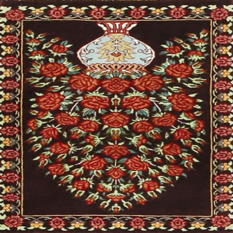 Tapis rouge à motif floral, Carré 5 pi
