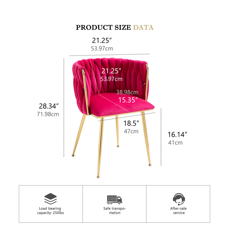Ensemble de 6 chaises de salle à manger en velours rouge tissé avec pieds en métal doré, Rouge, 6