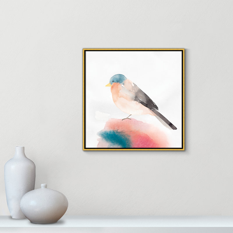 Chickadee II par Casa Fine Arts, Pas de tapis, H 25,5 po x l 25,5 po x P 2 po, Toile encadrée d'or