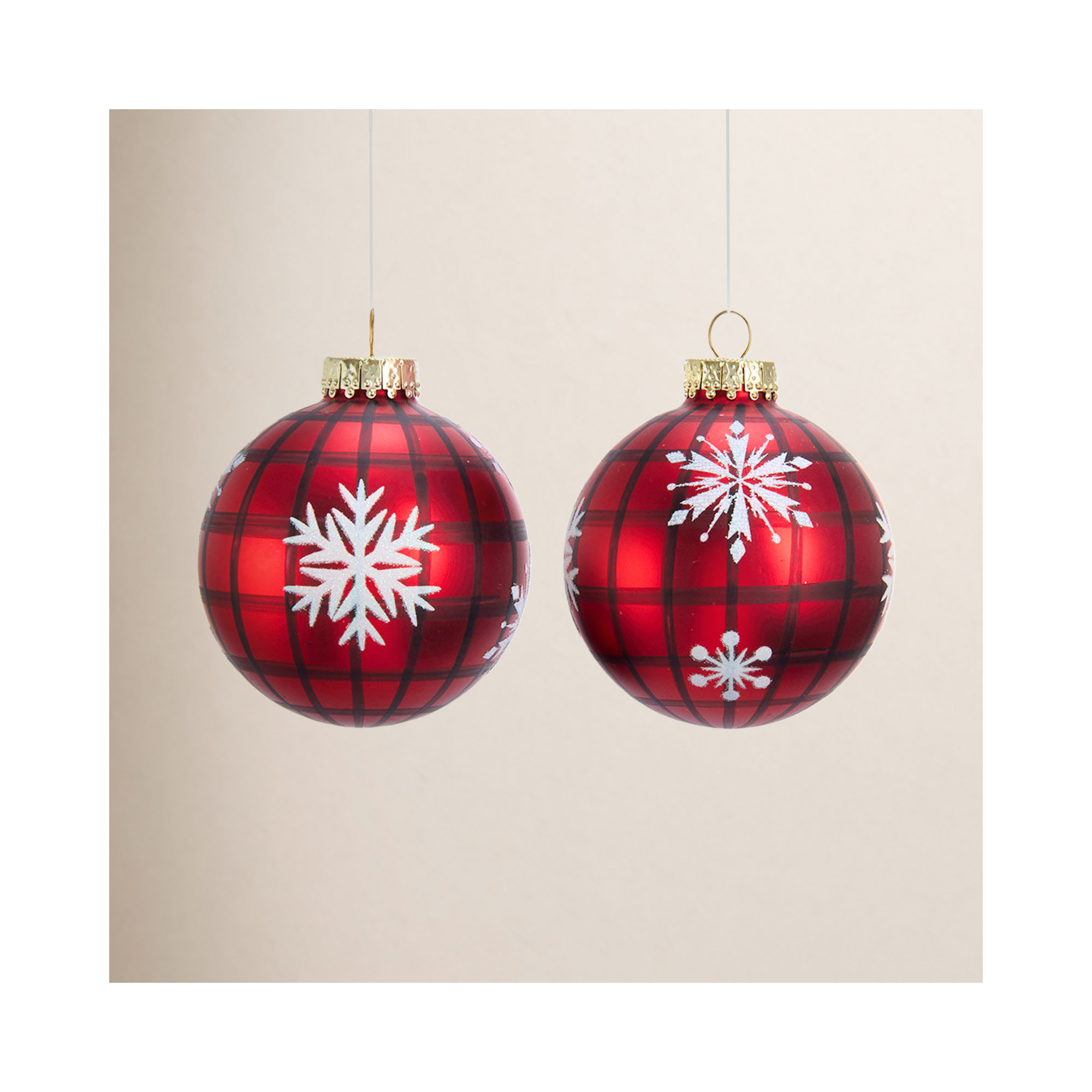 Plaid with Snowflakes Glass Ball Ornament