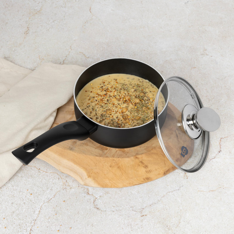 Blaumann Pressed Aluminium Saute Pan with Lid, Matte Black, 0.016