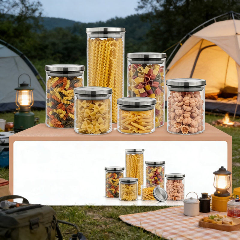 Ensemble de 6 bocaux en verre hermétiques avec couvercles en acier inoxydable - Contenants de rangement polyvalents pour le garde-manger, le comptoir et l'organisation de la cuisine