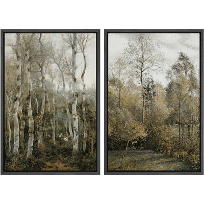 " Winter's Silence Birch Trees And Serene Nature Landscape Nature Wilderness Illustrations Decor " 2 - Pieces