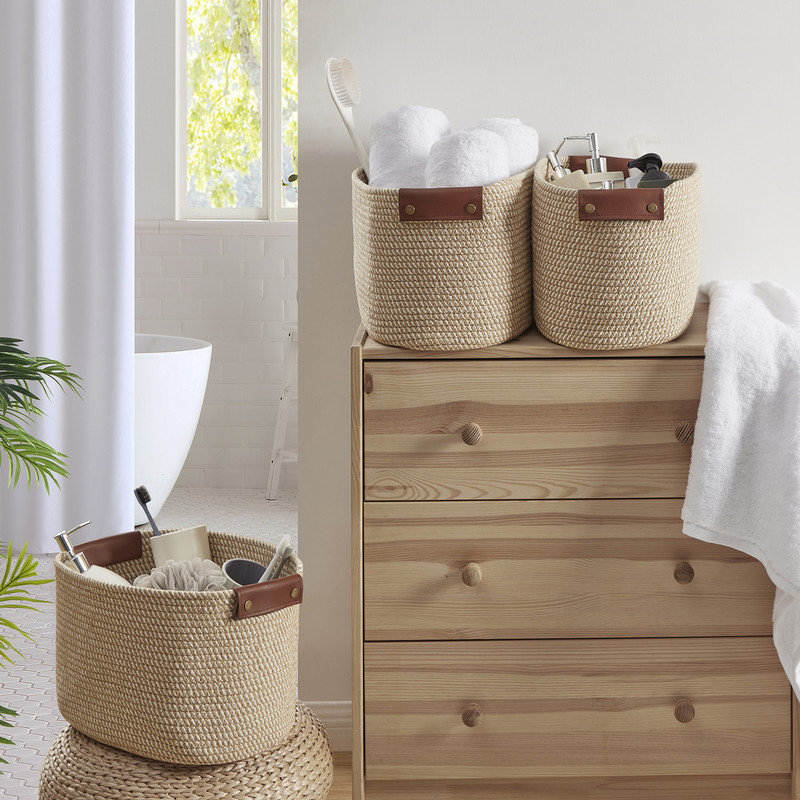 Ensemble de bacs en tissu, Brun