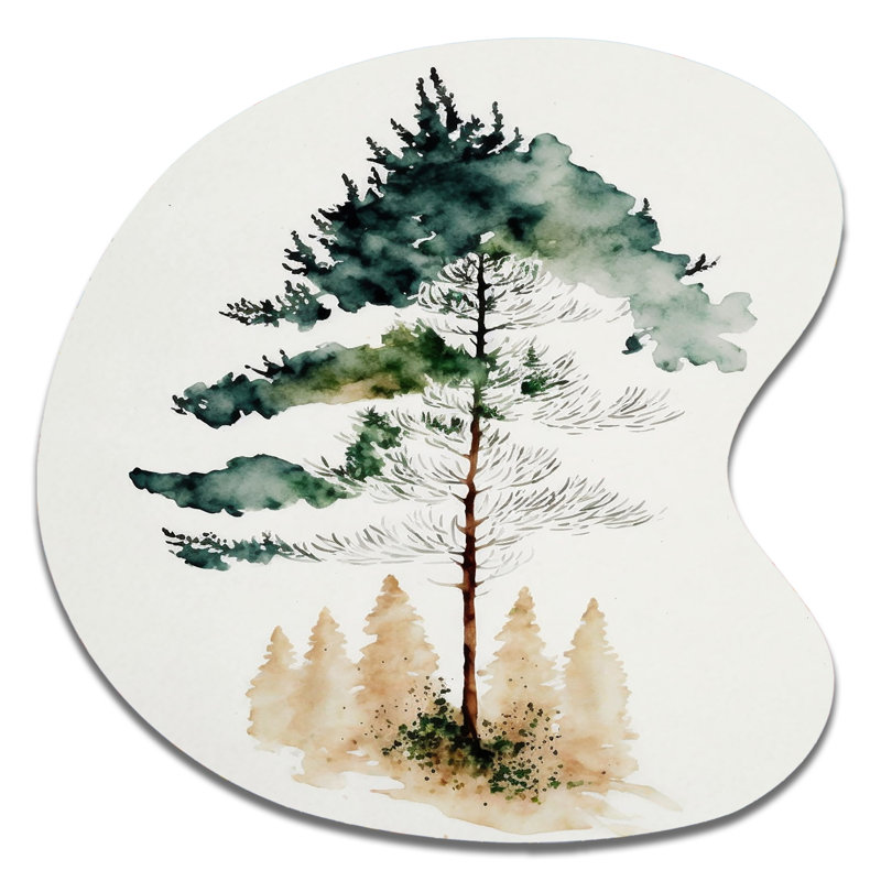 «Lonely Green Watercolor Tree I», art mural asymétrique en forme de forêt paysage, H 33 po x l 33 po