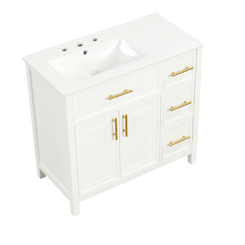 Meuble-lavabo de style moderne avec comptoir, meuble-lavabo avec deux portes et trois tiroirs, Blanc