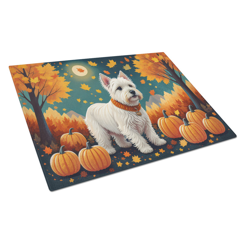 Westie Fall Glass Cutting Board Large