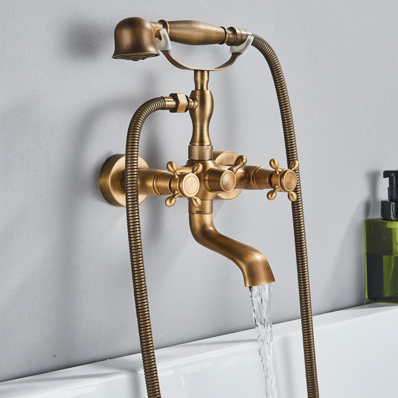 Antique Tub Filler Bathtub Faucet Wall Mounted Brass Bathroom Hand Shower Faucet
