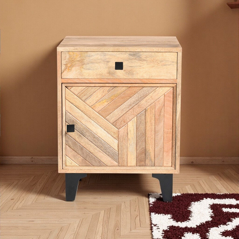 Solid Wood Nightstand, Handcrafted Mango Wood Bedside Table with Drawer